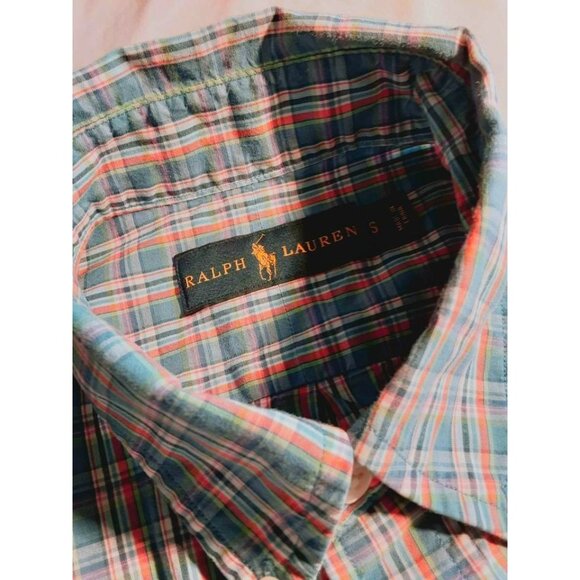 Ralph Lauren Mens Plaid Button-Down Shirt Green Pony Logo Size S Short Sleeve - Picture 2 of 7
